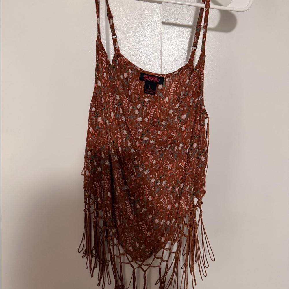 Bozzolo Floral Tassel Camisole in Brown